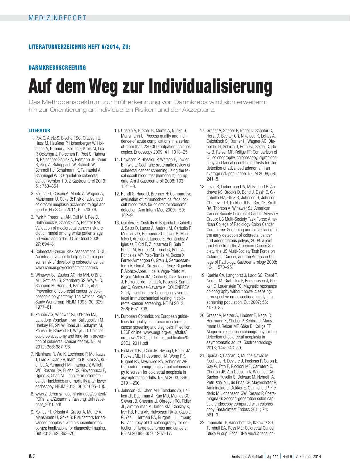 Vorschauseite 3: Darmkrebsscreening: Auf dem Weg zur Individualisierung