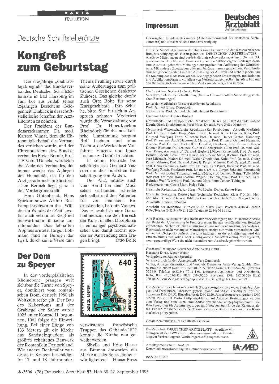 Vorschauseite 1: Deutsche Schriftstellerärzte Kongreß zum Geburtstag