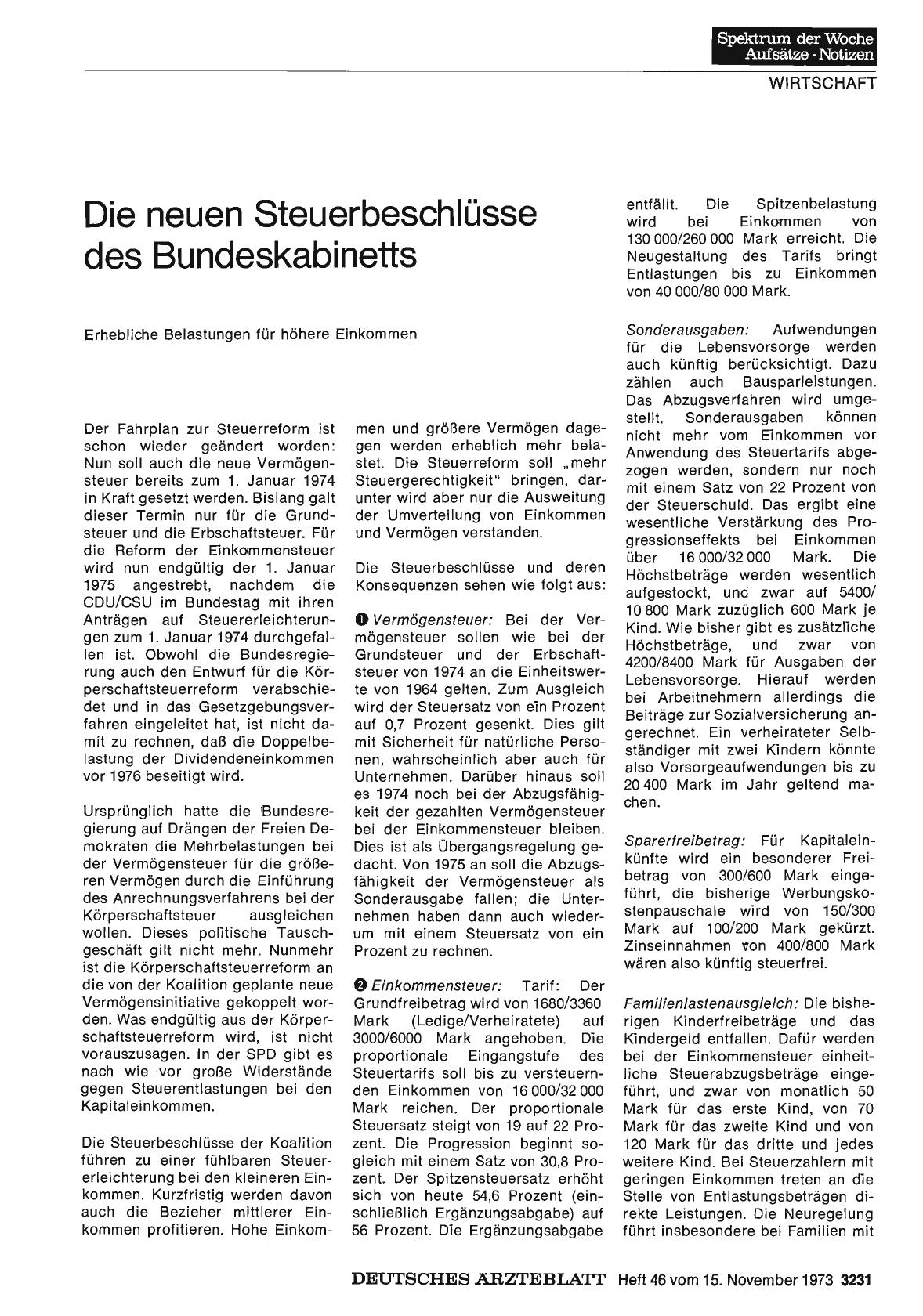 Vorschauseite 1: Die neuen Steuerbeschlüsse des Bundeskabinetts