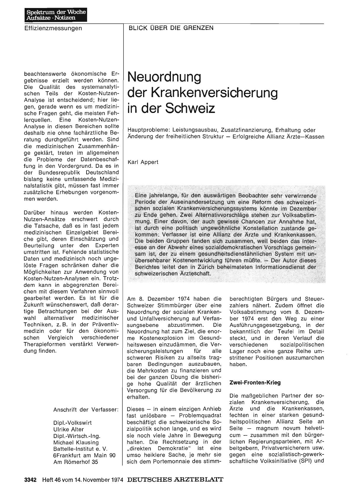 Vorschauseite 1: Neuordnung der Krankenversicherung in der Schweiz