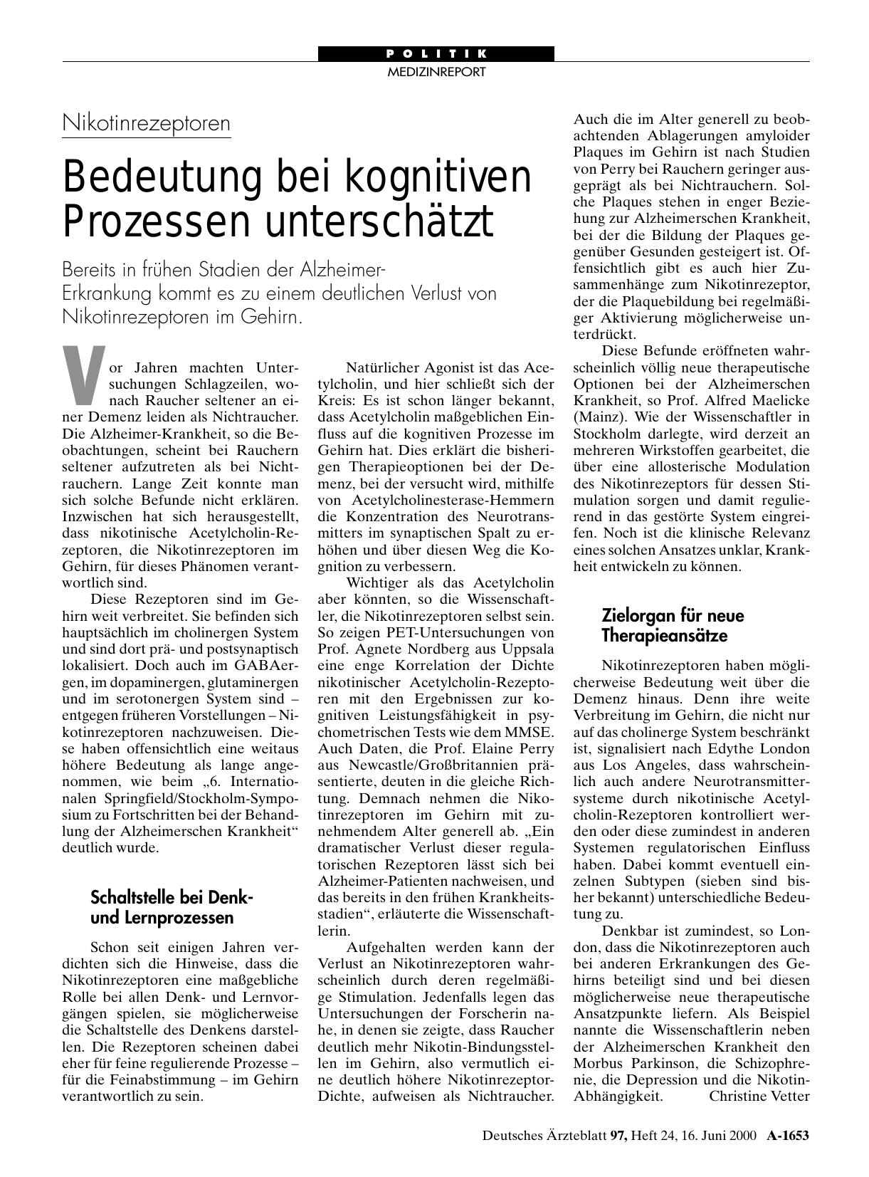 Vorschauseite 1: Nikotinrezeptoren: Bedeutung bei kognitiven Prozessen unterschätzt