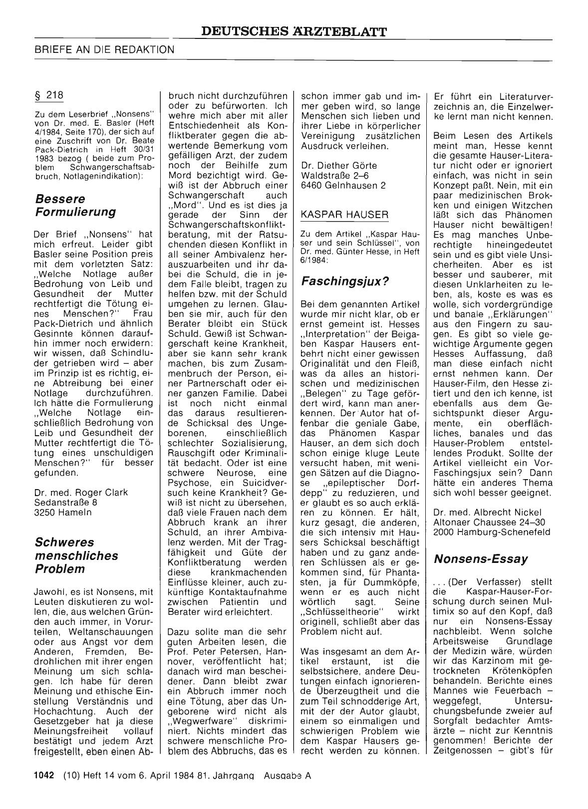 Vorschauseite 1: KASPAR HAUSER: Nonsens-Essay