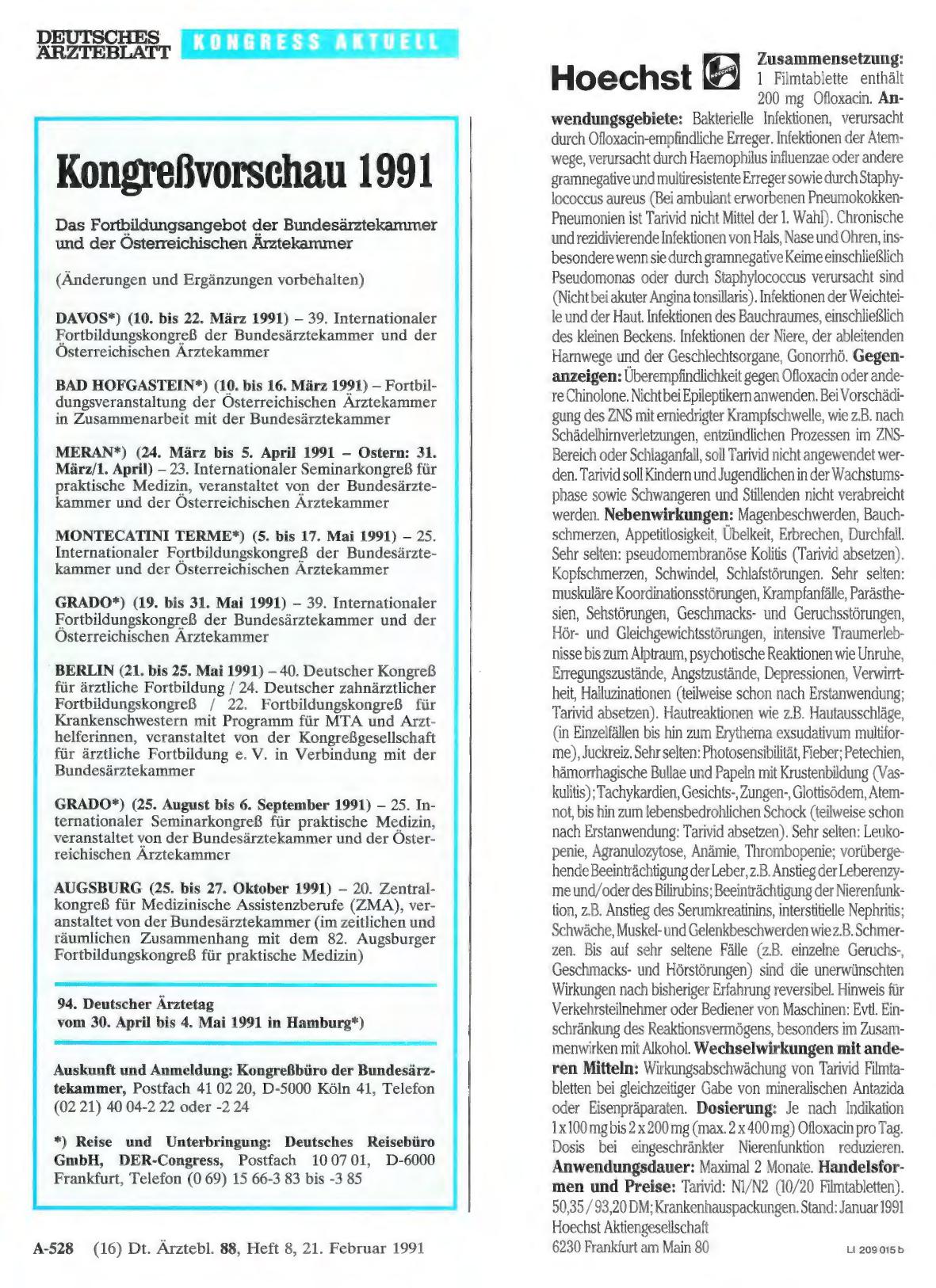 Vorschauseite 1: Kongreßvorschau 1991