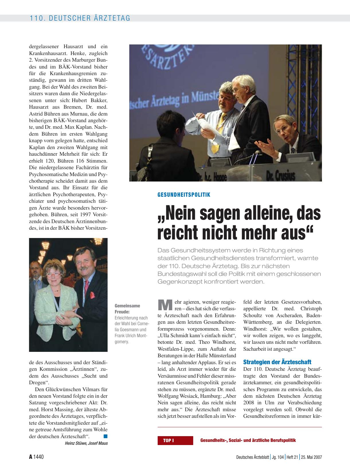Vorschauseite 1: Gesundheitspolitik: „Nein sagen alleine, das reicht nicht mehr aus“