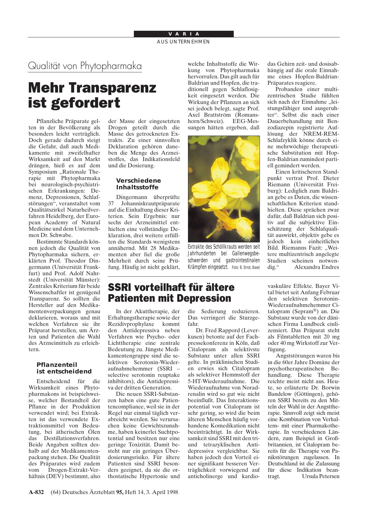 Vorschauseite 1: SSRI vorteilhaft für ältere Patienten mit Depression
