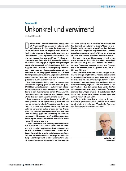 Vorschauseite 1: Coronapolitik: Unkonkret und verwirrend