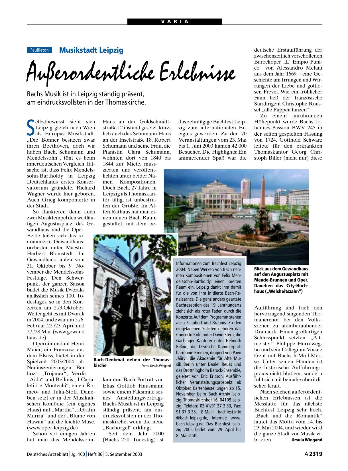 Vorschauseite 1: Musikstadt Leipzig: Außerordentliche Erlebnisse