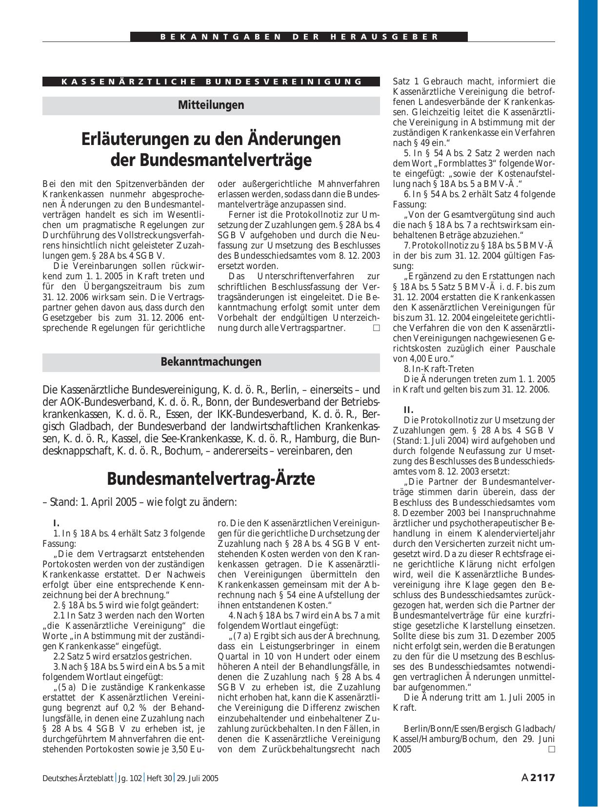 Vorschauseite 1: Mitteilungen: Erläuterungen zu den Änderungen der Bundesmantelverträge
