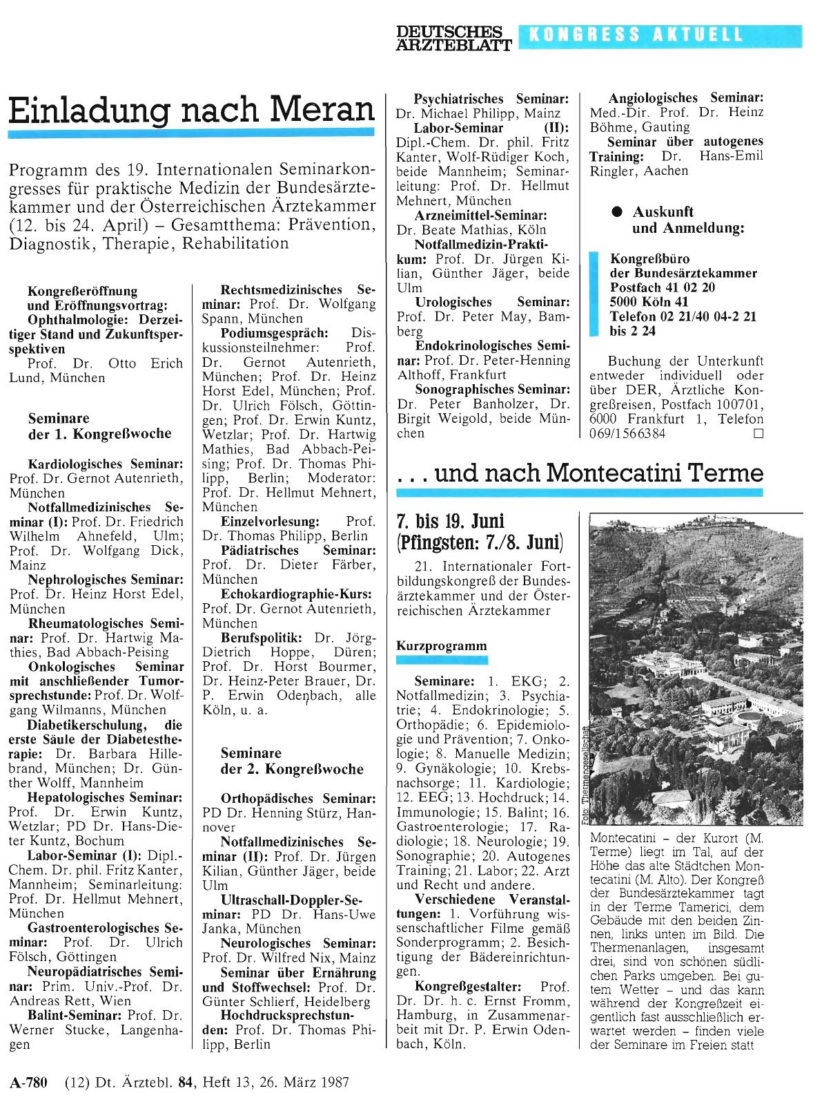 Vorschauseite 1: Einladung nach Meran und nach Montecatini Terme