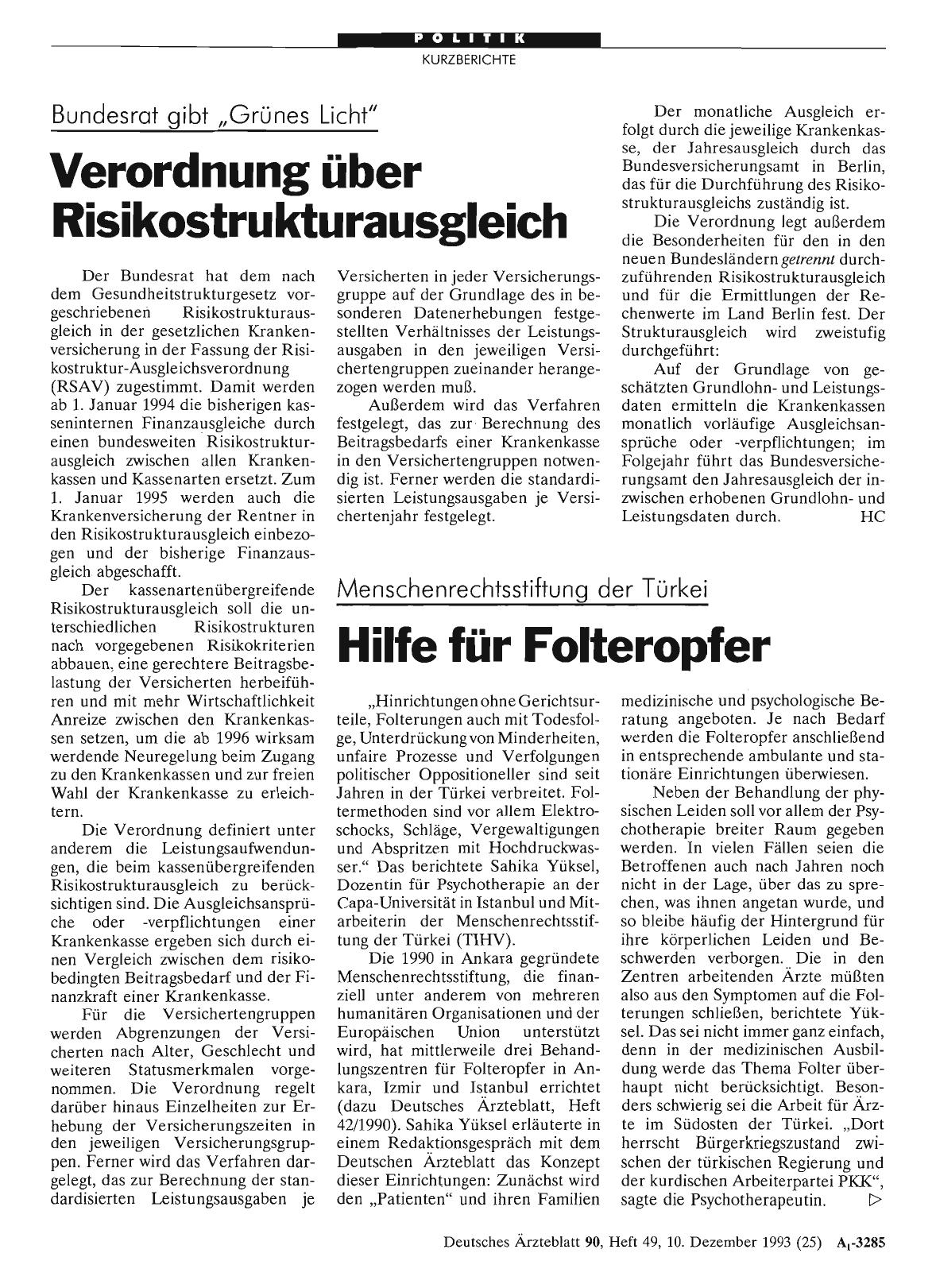 Vorschauseite 1: Bundesrat gibt „Grünes Licht“: Verordnung über Risikostrukturausgleich