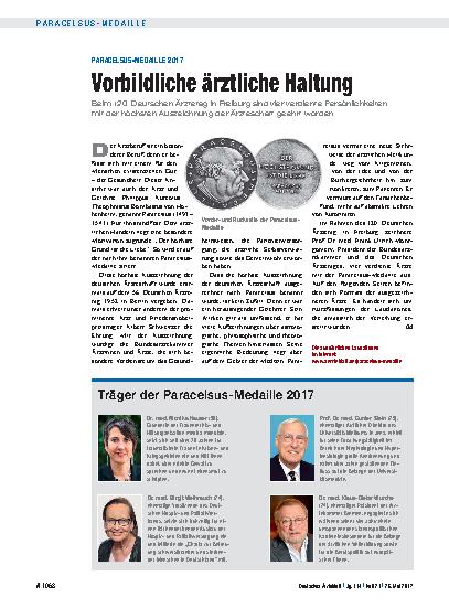 Vorschauseite 1: PARACELSUS-MEDAILLE 2017: Vorbildliche ärztliche Haltung