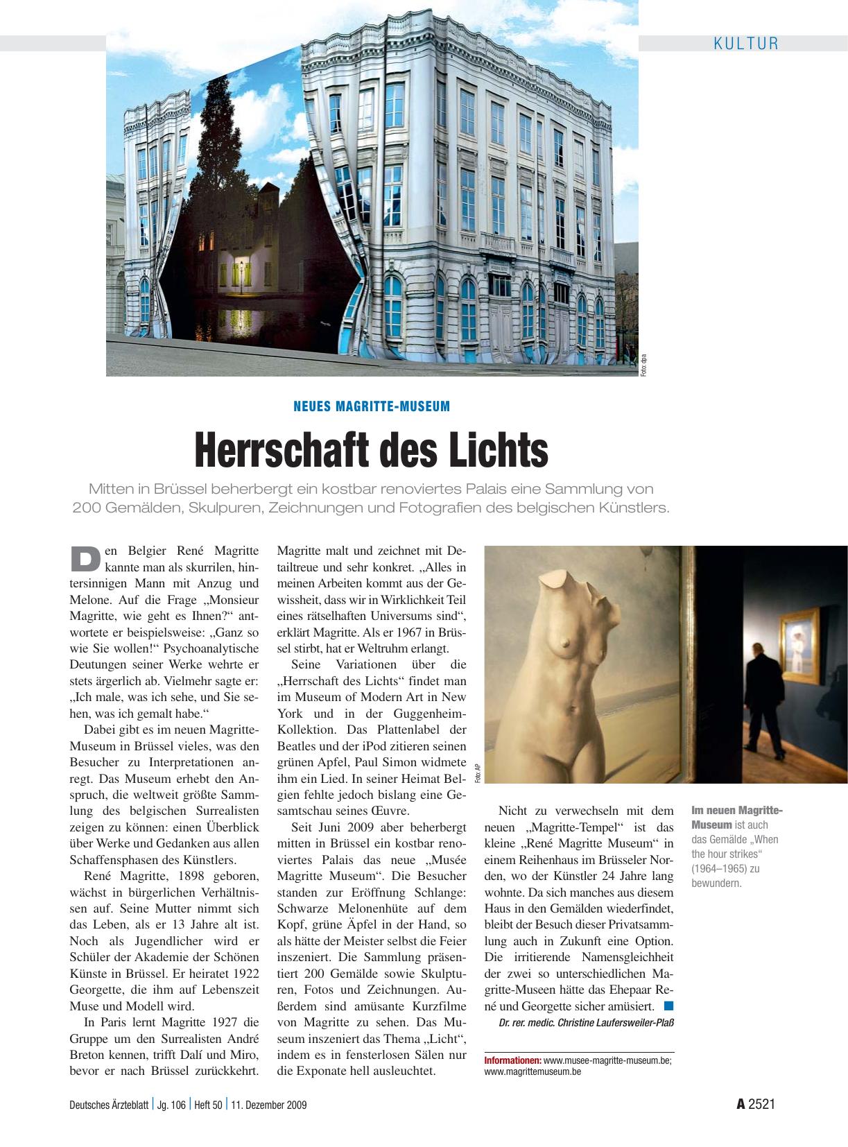 Vorschauseite 1: Neues Magritte-Museum: Herrschaft des Lichts