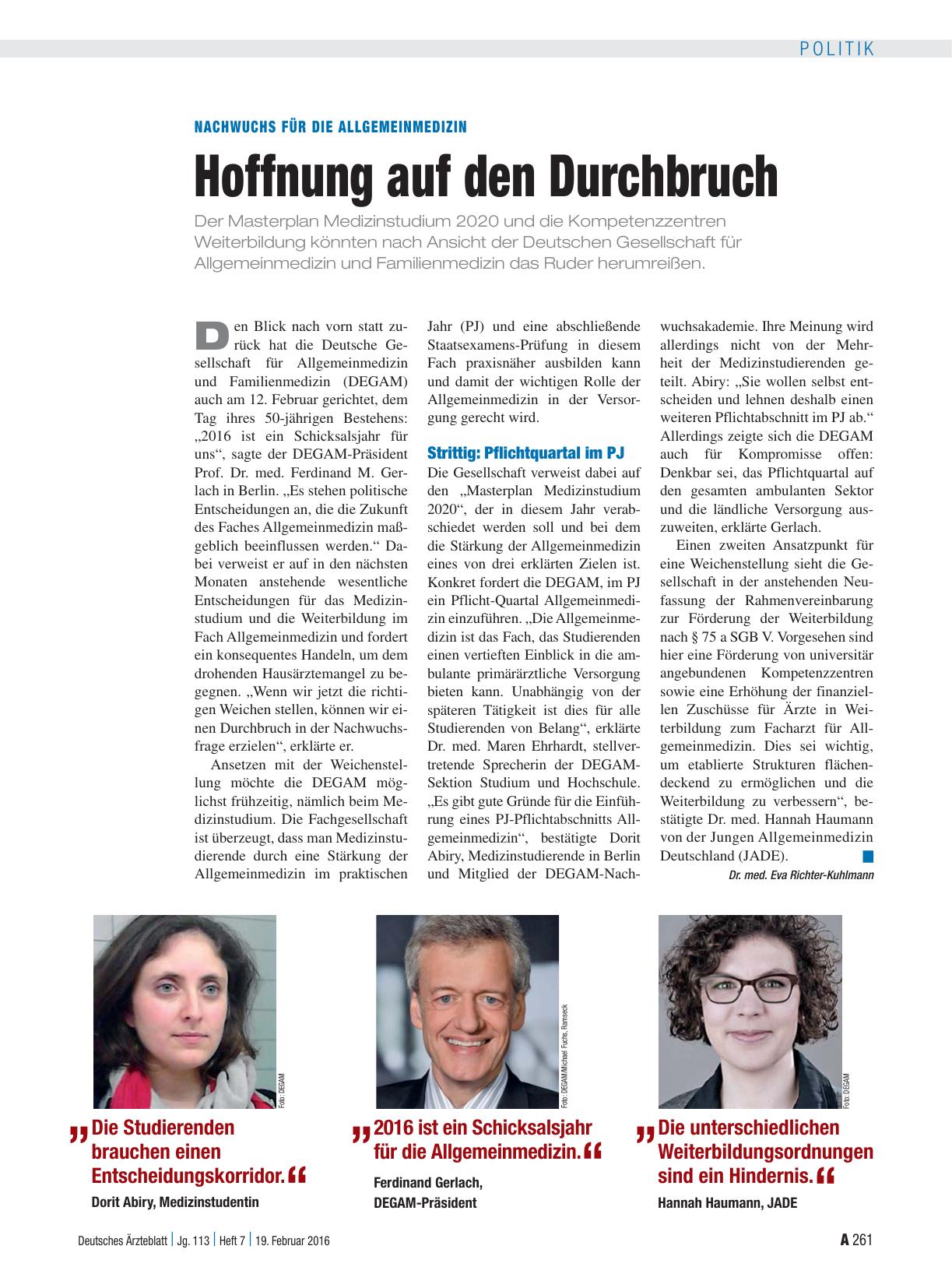 Vorschauseite 1: Nachwuchs für die Allgemeinmedizin: Hoffnung auf den Durchbruch