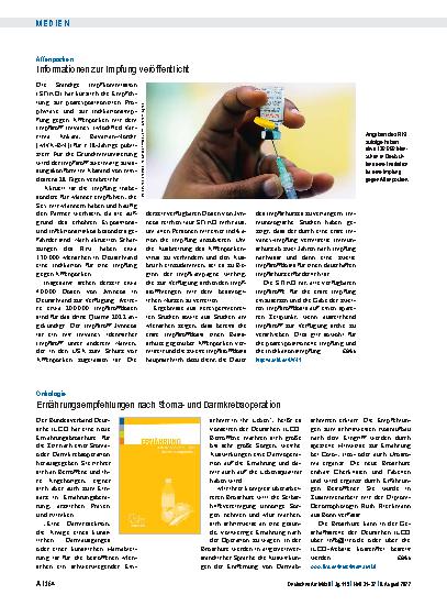 Vorschauseite 1: Onkologie: Ernährungsempfehlungen nach Stomaund Darmkrebsoperation