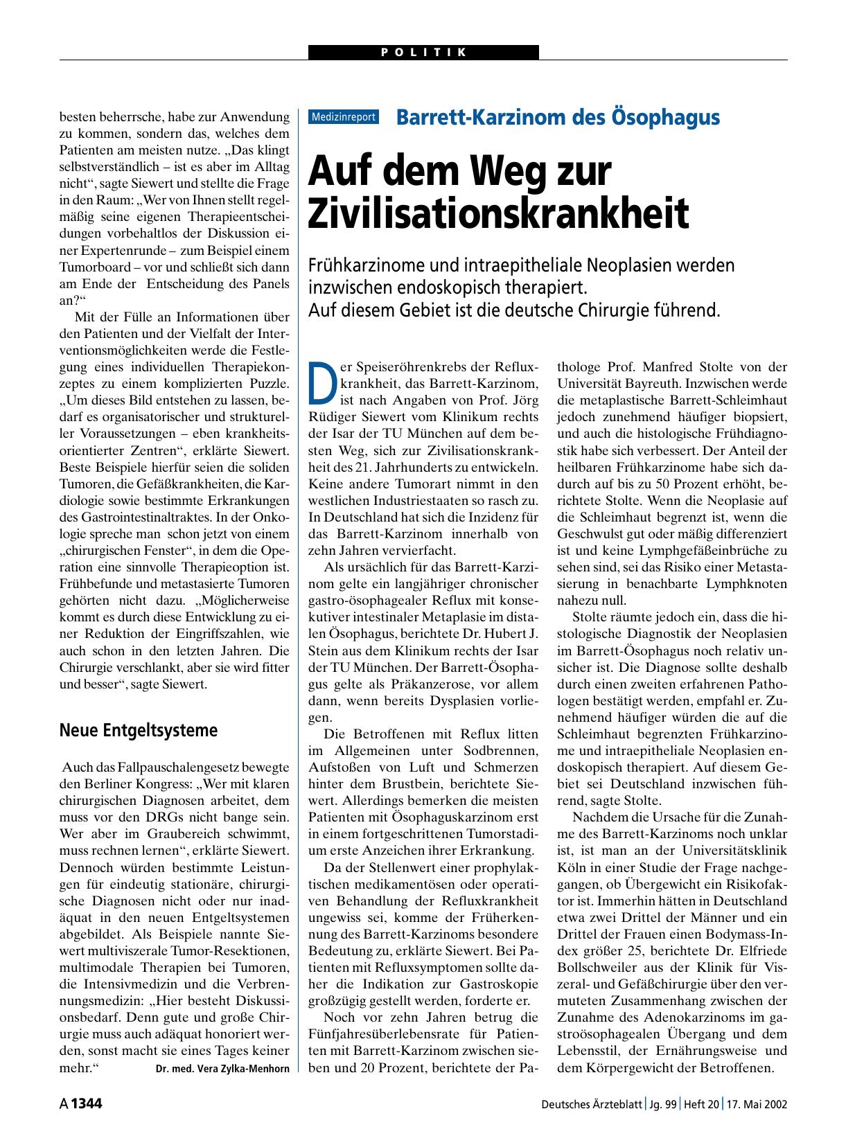 Vorschauseite 1: Barrett-Karzinom des Ösophagus: Auf dem Weg zur Zivilisationskrankheit