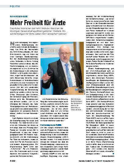 Vorschauseite 1: NAV-Virchow-Bund: Mehr Freiheit für Ärzte