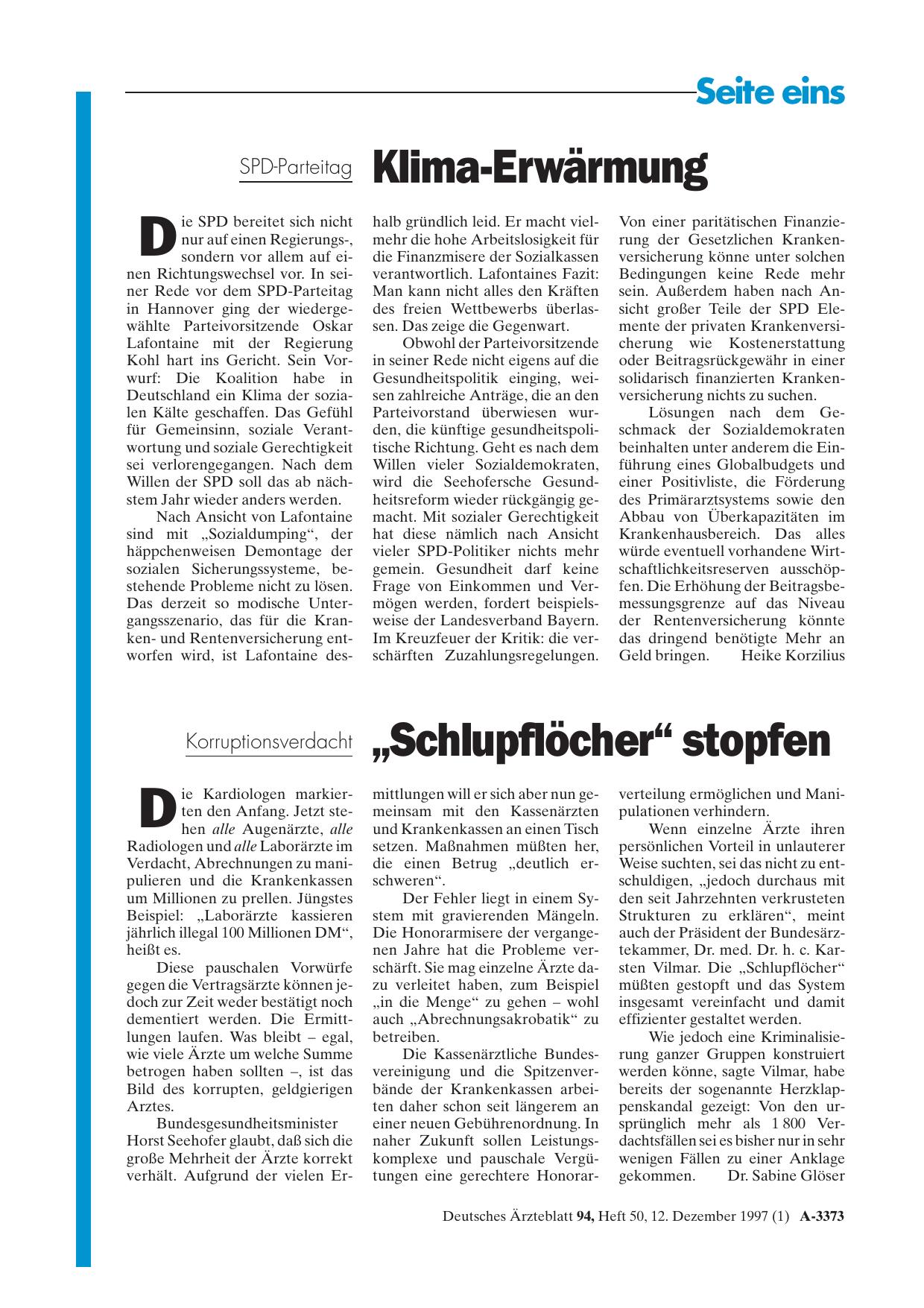 Vorschauseite 1: SPD-Parteitag: Klima-Erwärmung