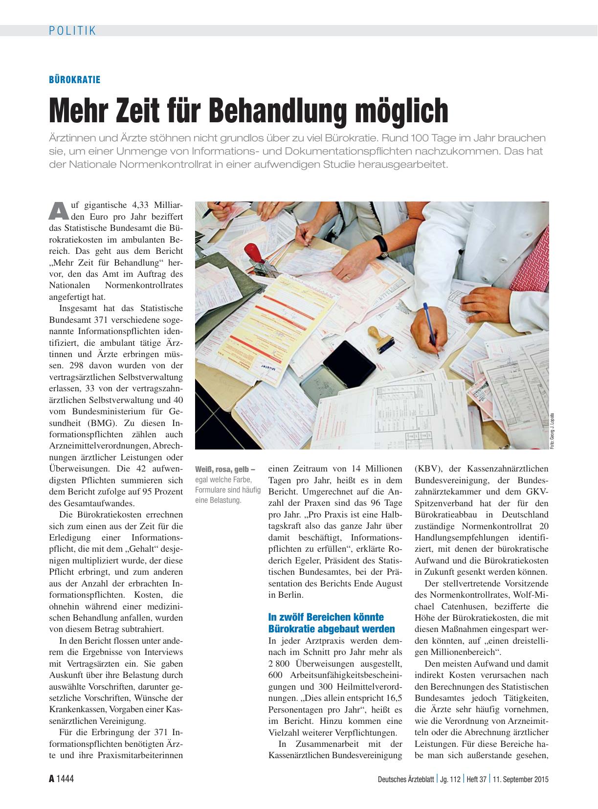 Vorschauseite 1: Bürokratie: Mehr Zeit für Behandlung möglich