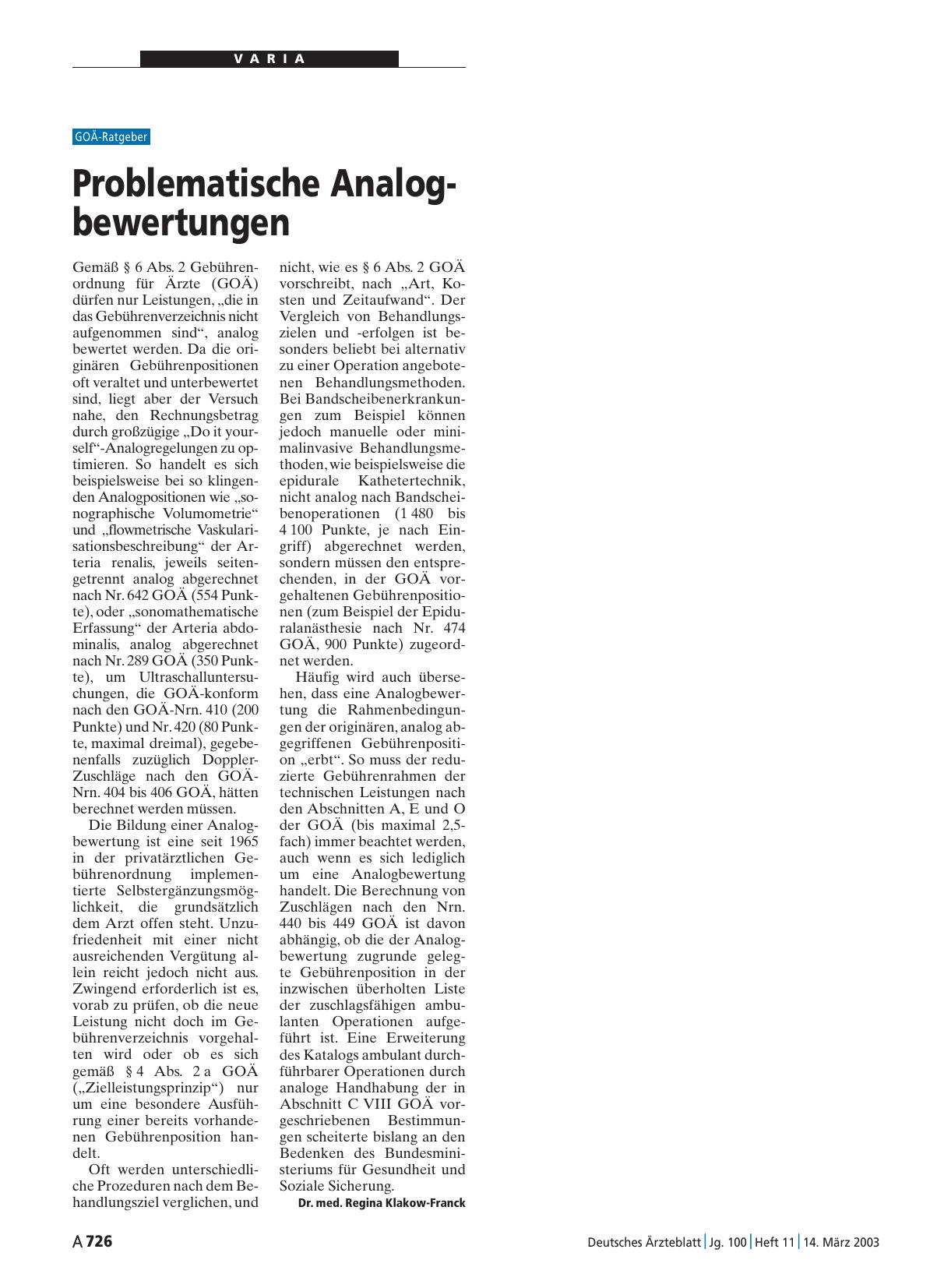 Vorschauseite 1: Problematische Analogbewertungen
