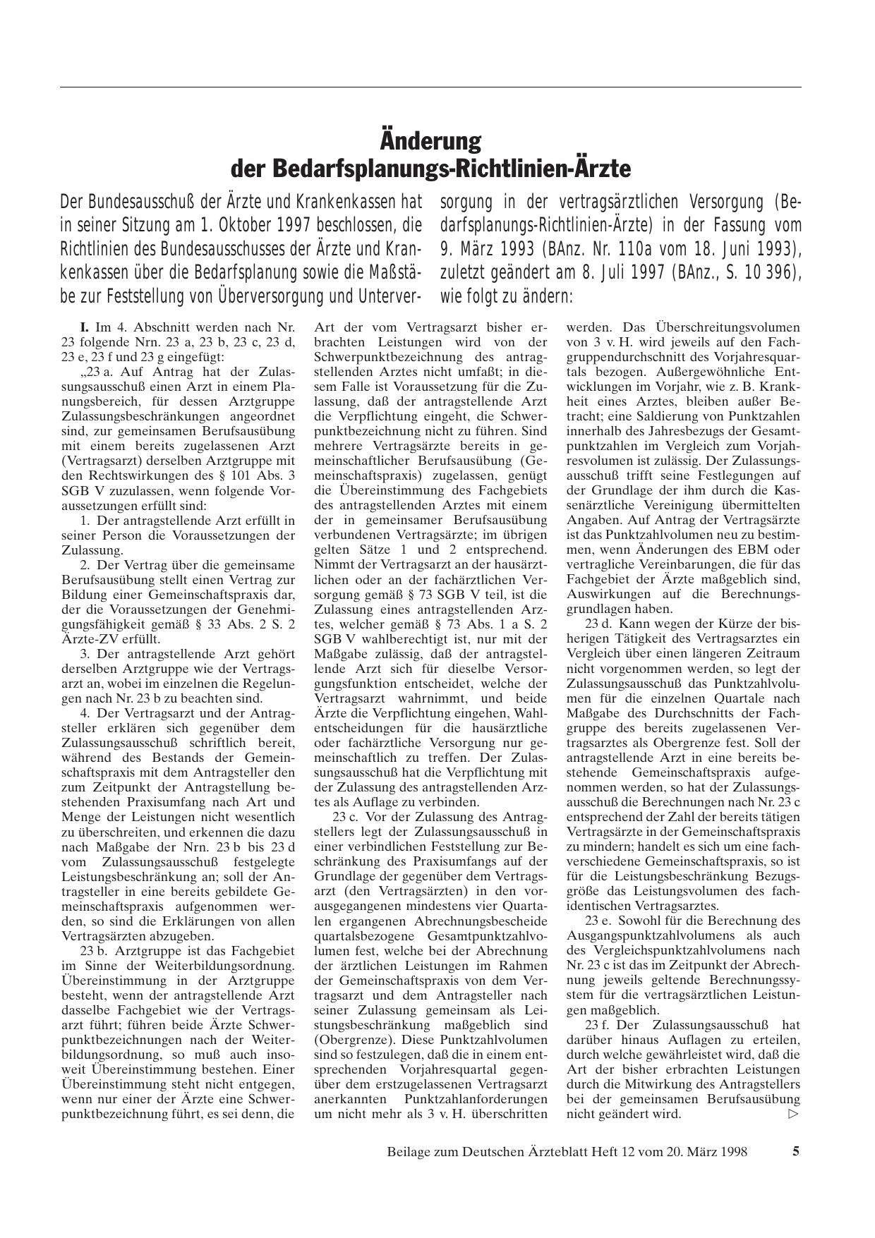 Vorschauseite 1: Änderung der Bedarfsplanungs-Richtlinien-Ärzte