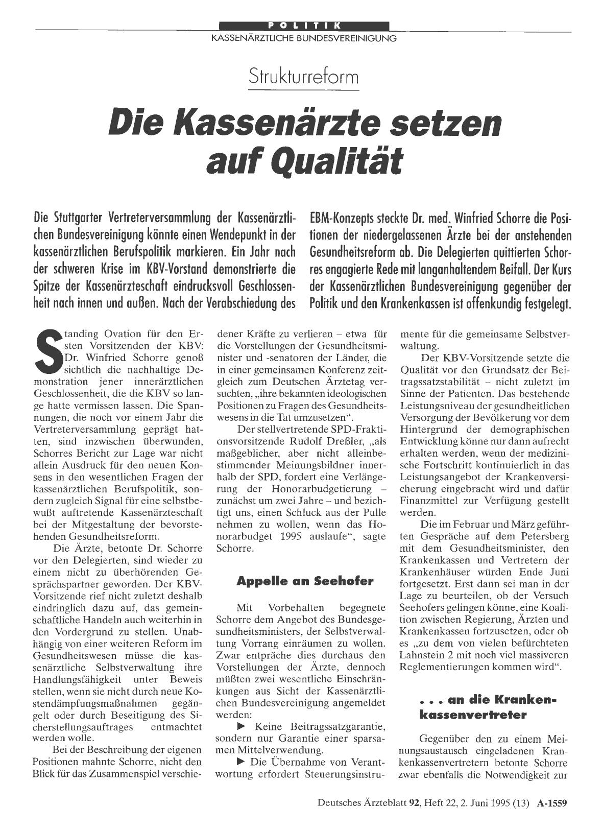 Vorschauseite 1: Strukturreform: Die Kassenärzte setzen auf Qualität