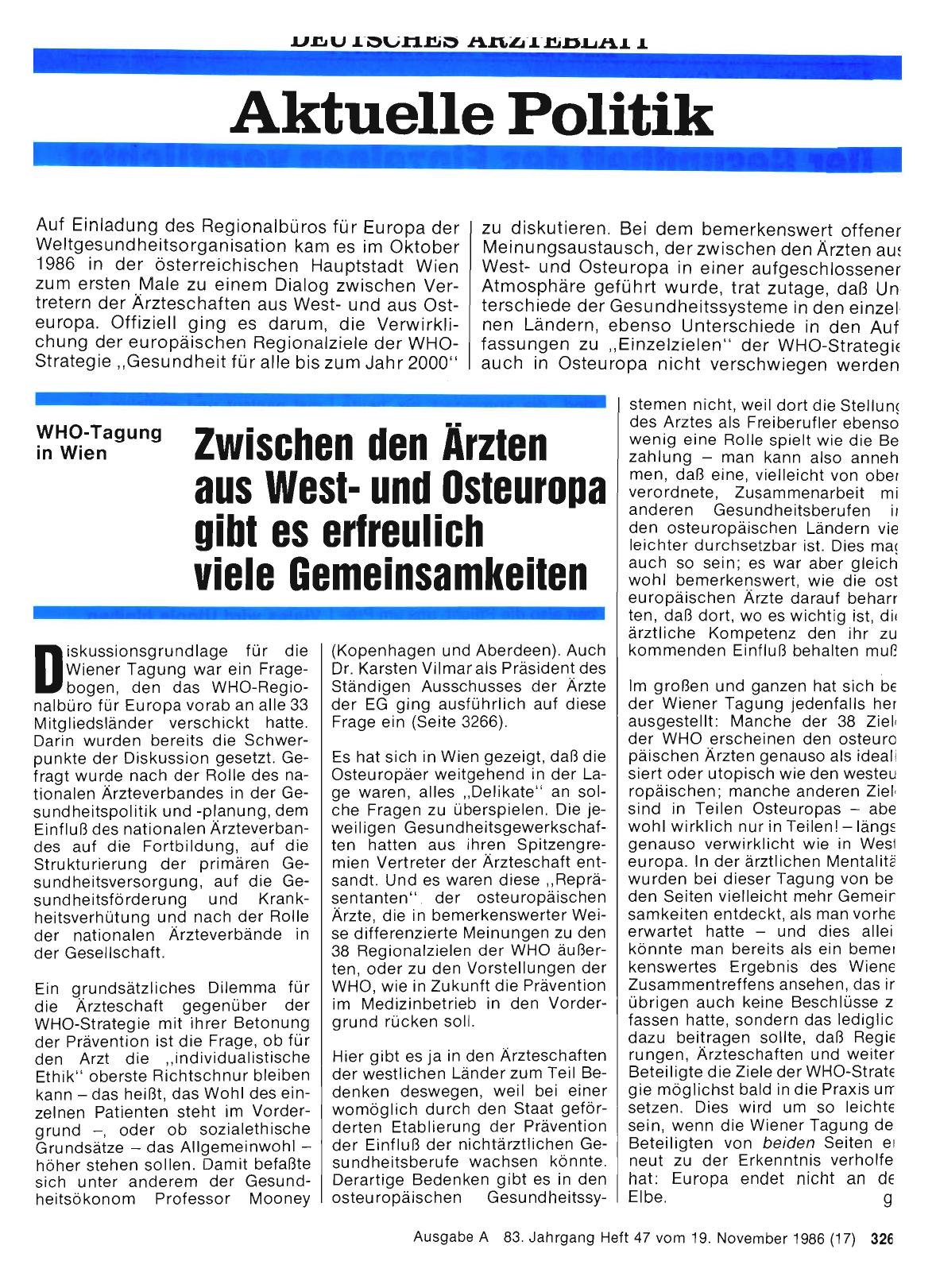 Vorschauseite 1: WHO-Tagung in Wien: Zwischen den Ärzten aus Westund Osteuropa gibt es erfreulich viele Gemeinsamkeiten