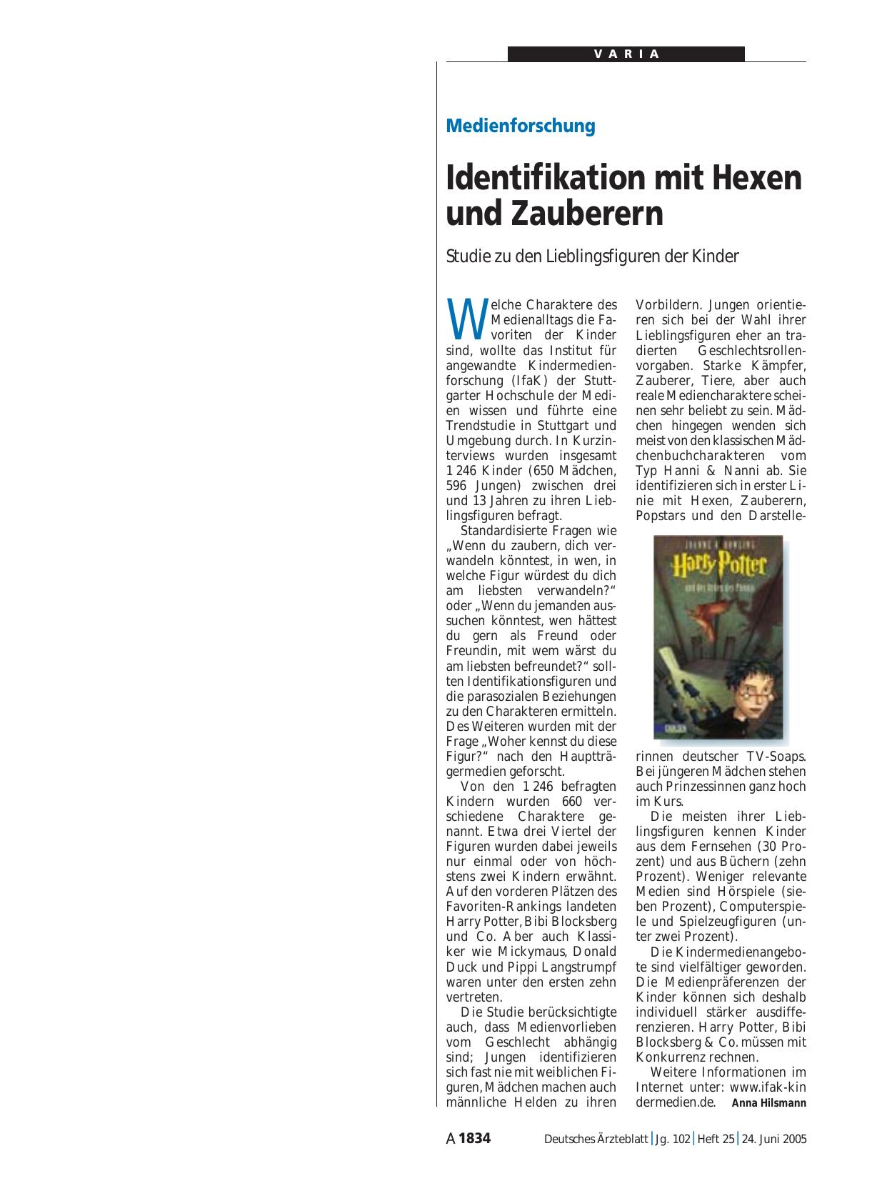 Vorschauseite 1: Medienforschung: Identifikation mit Hexen und Zauberern