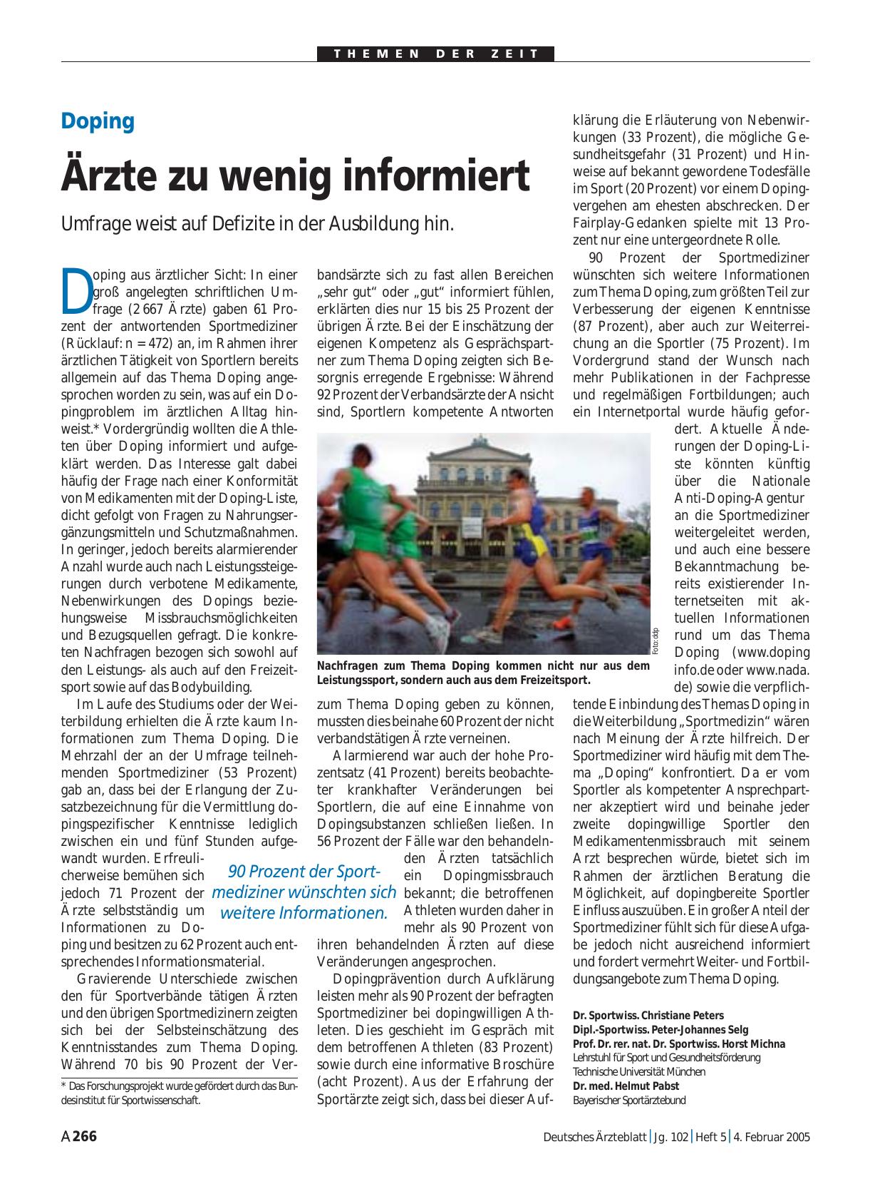 Vorschauseite 1: Doping: Ärzte zu wenig informiert