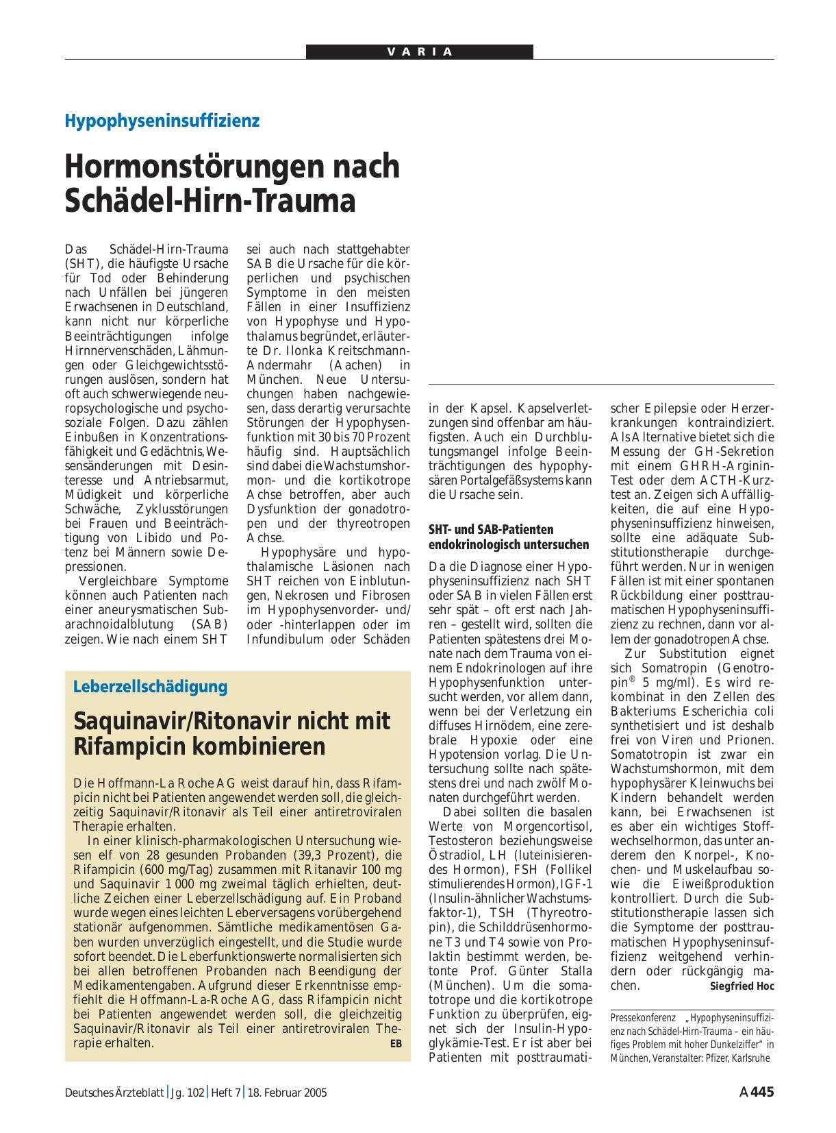 Vorschauseite 1: Hypophyseninsuffizienz: Hormonstörungen nach Schädel-Hirn-Trauma