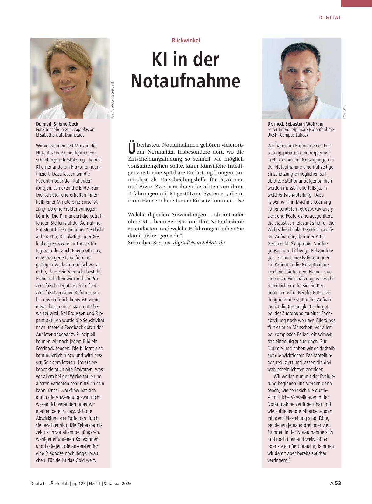 Vorschauseite 1: Blickwinkel: KI in der Notaufnahme