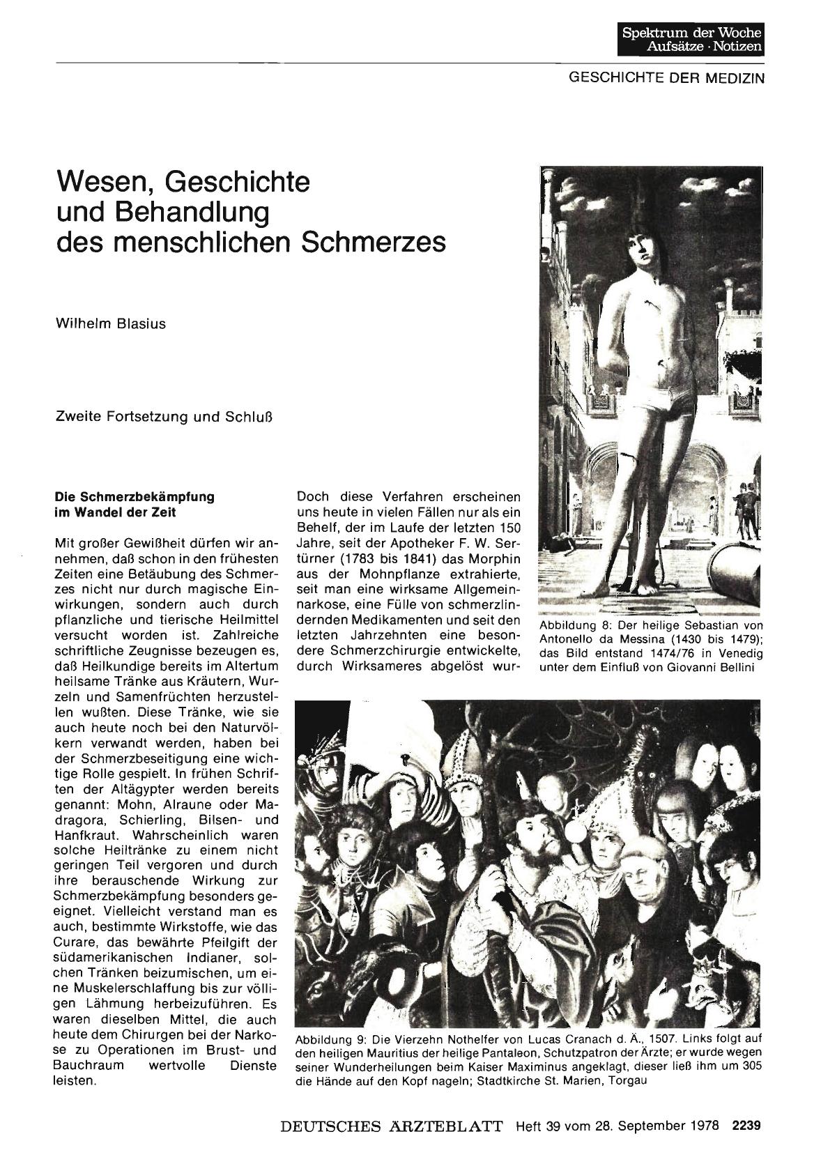 Vorschauseite 1: Wesen, Geschichte und Behandlung des menschlichen Schmerzes