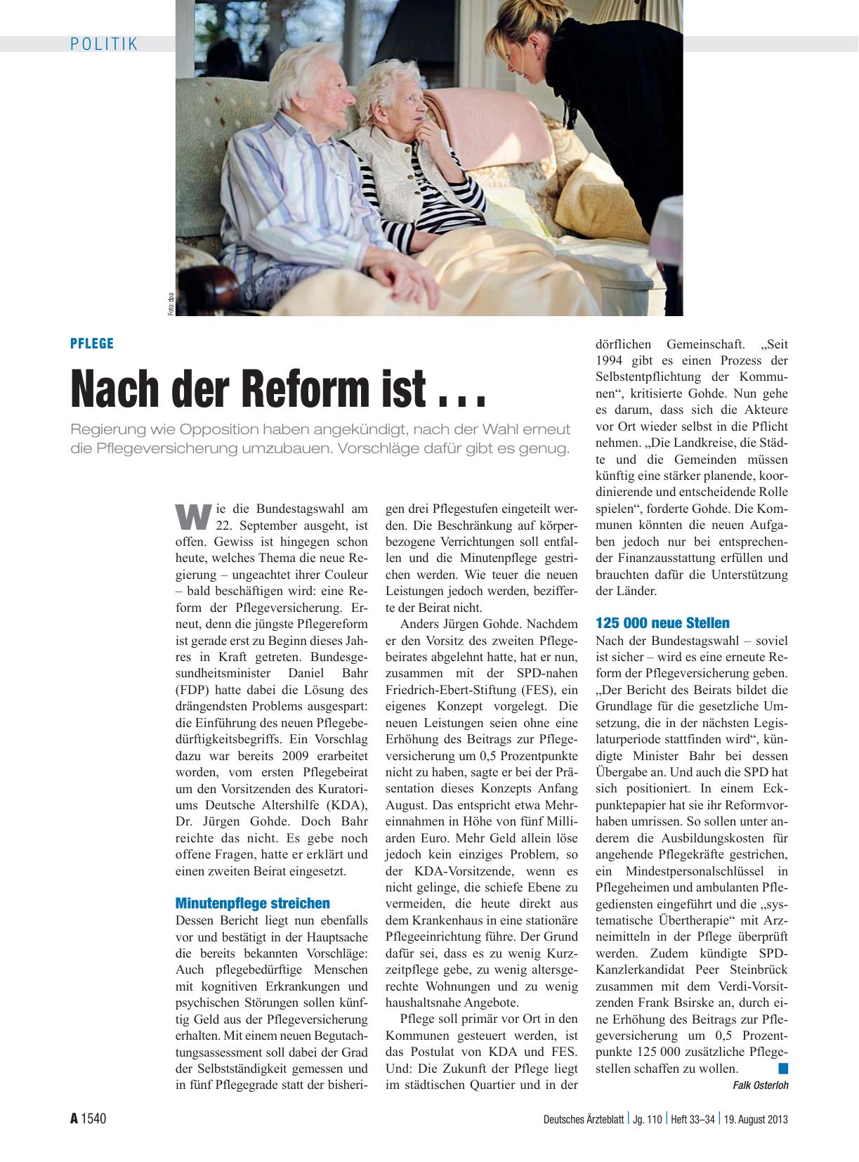 Vorschauseite 1: Pflege: Nach der Reform ist . . .