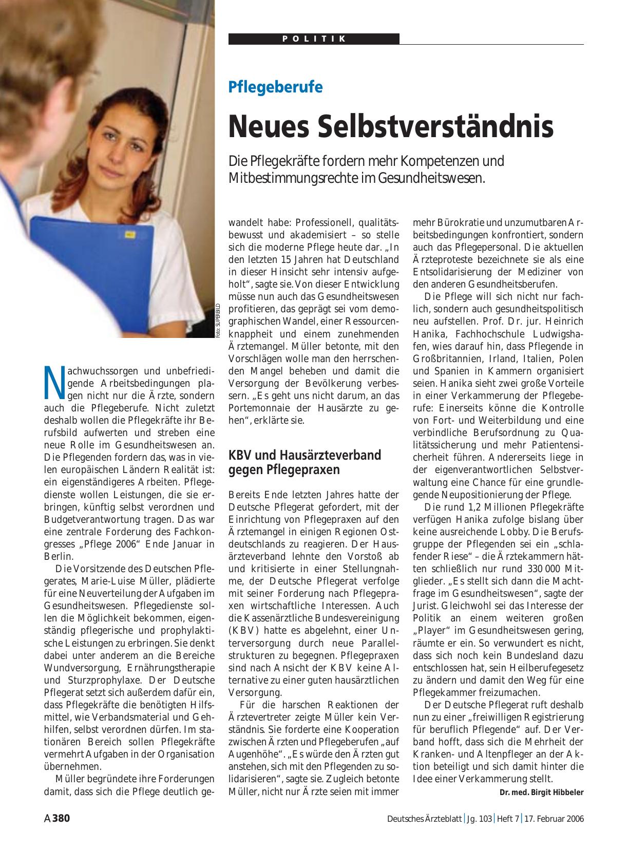 Vorschauseite 1: Pflegeberufe: Neues Selbstverständnis