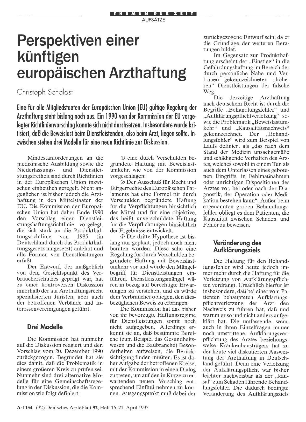 Vorschauseite 1: Perspektiven einer künftigen europäischen Arzthaftung
