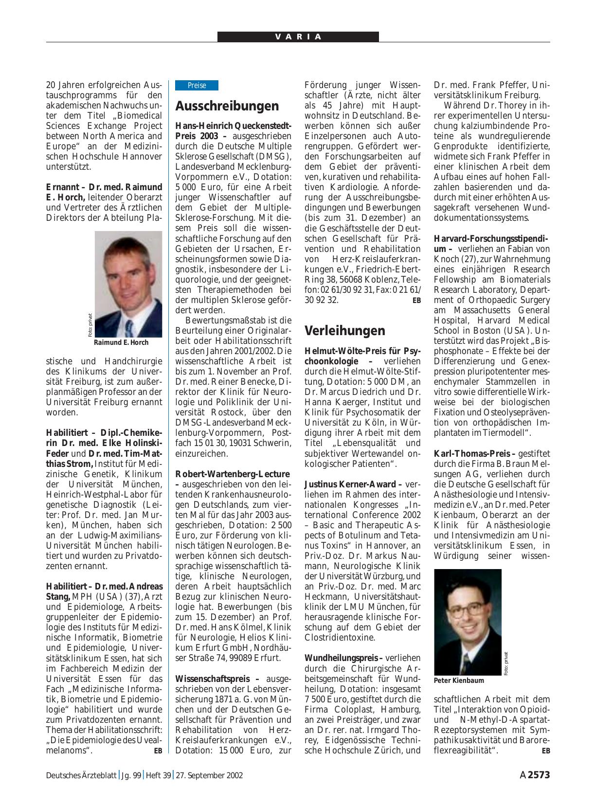 Vorschauseite 1: Verleihungen