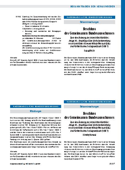 Vorschauseite 1: Beschluss des Gemeinsamen Bundesausschusses über eine Änderung der Arzneimittel-Richtlinie: Anlage XII – Dimethylfumarat