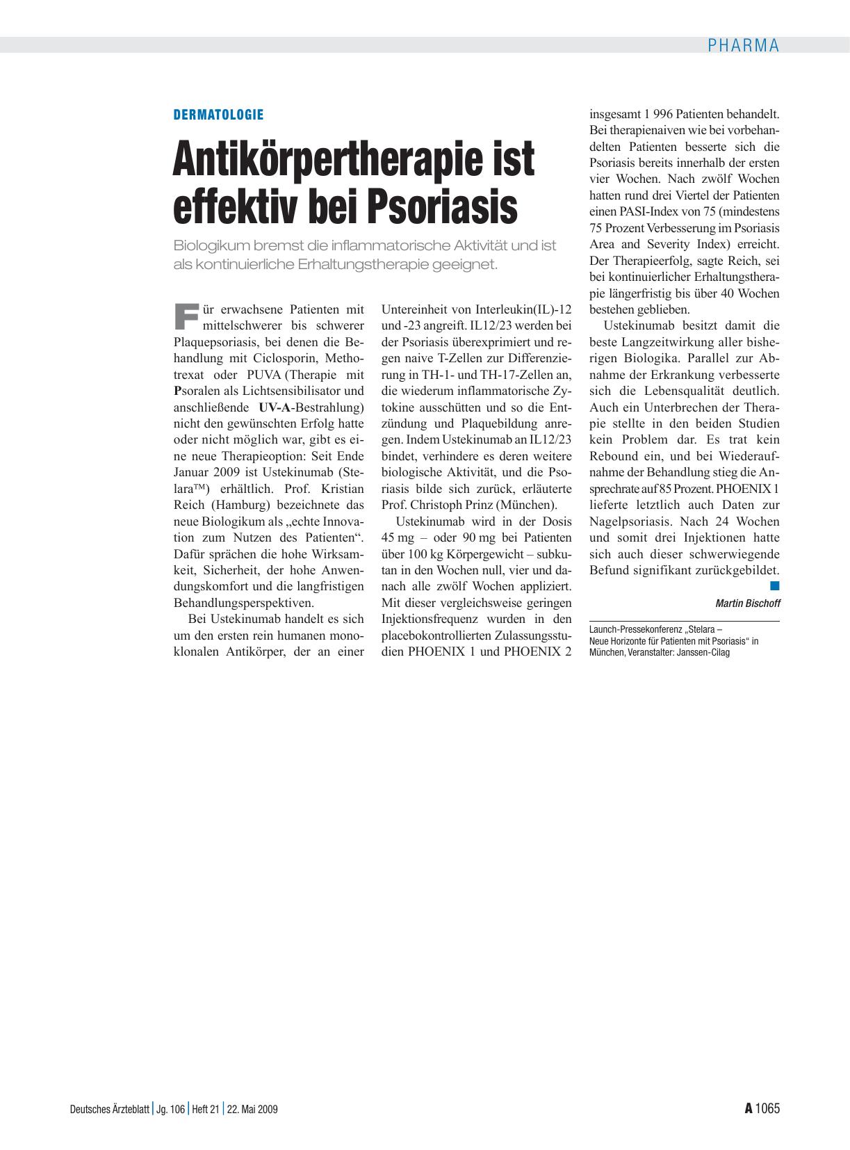 Vorschauseite 1: Dermatologie: Antikörpertherapie ist effektiv bei Psoriasis