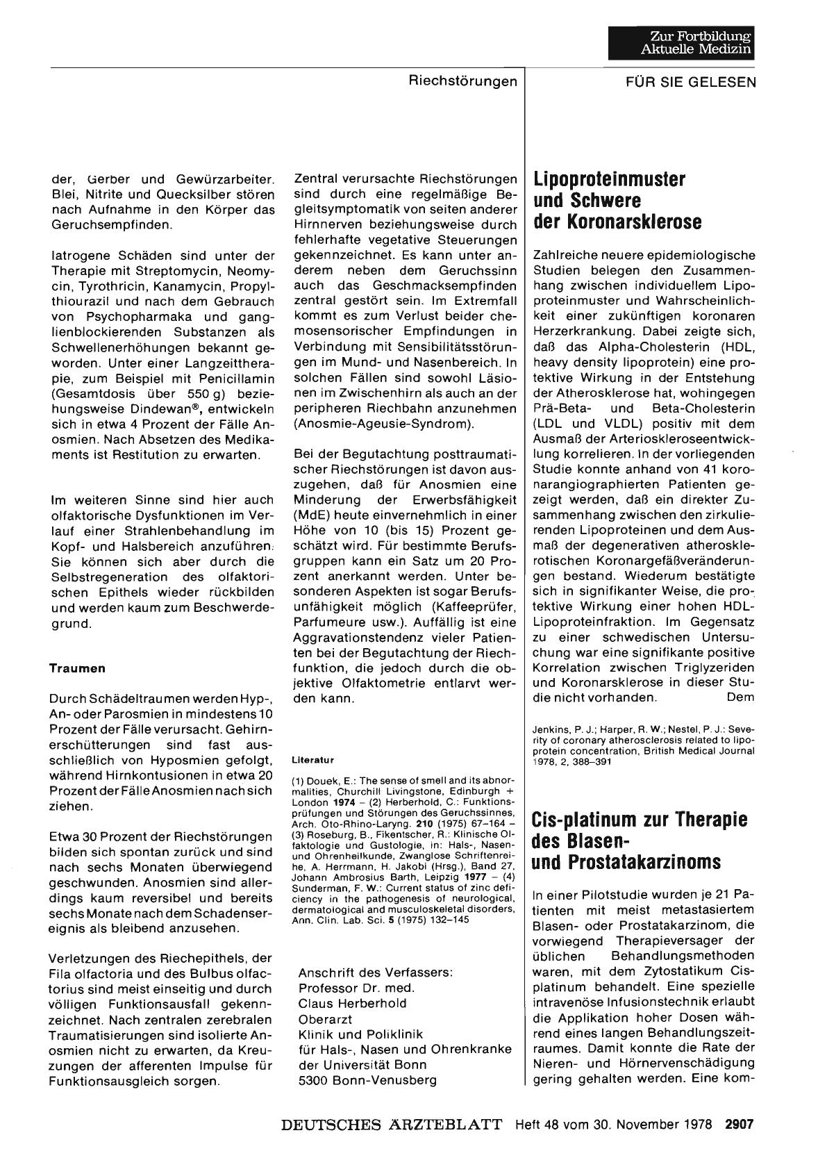 Vorschauseite 1: Cis-platinum zur Therapie des Blasenund Prostatakarzinoms