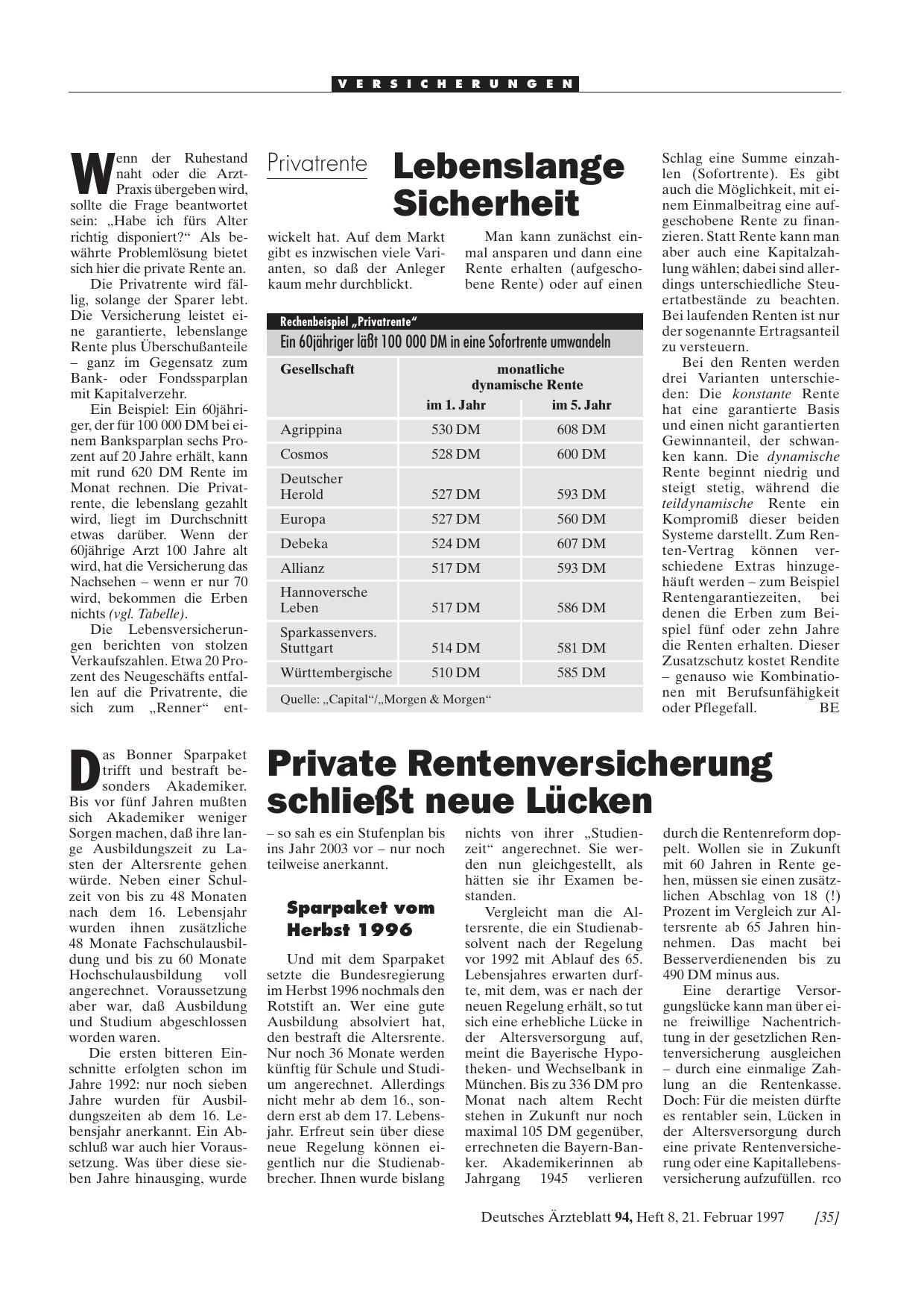 Vorschauseite 1: Privatrente: Lebenslange Sicherheit