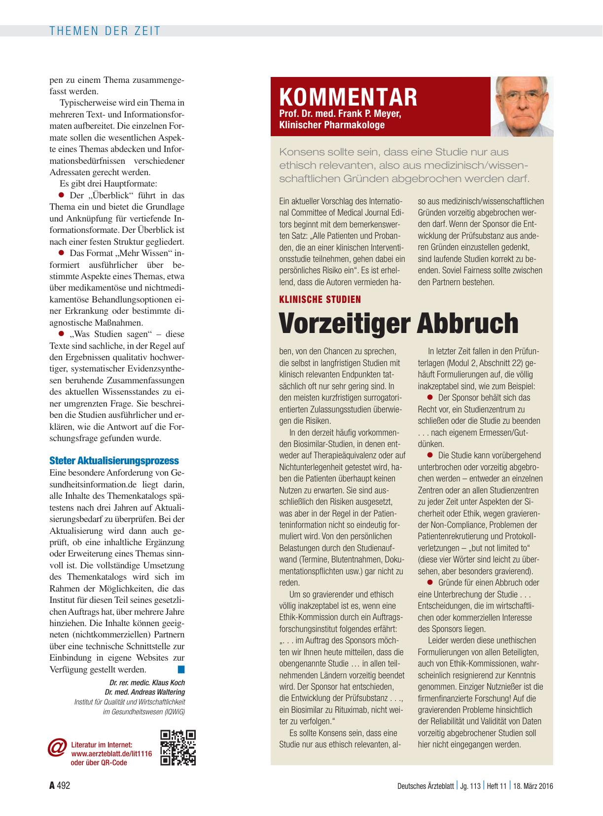Vorschauseite 1: Klinische Studien: Vorzeitiger Abbruch
