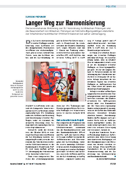 Vorschauseite 1: Klinische Prüfungen: Langer Weg zur Harmonisierung