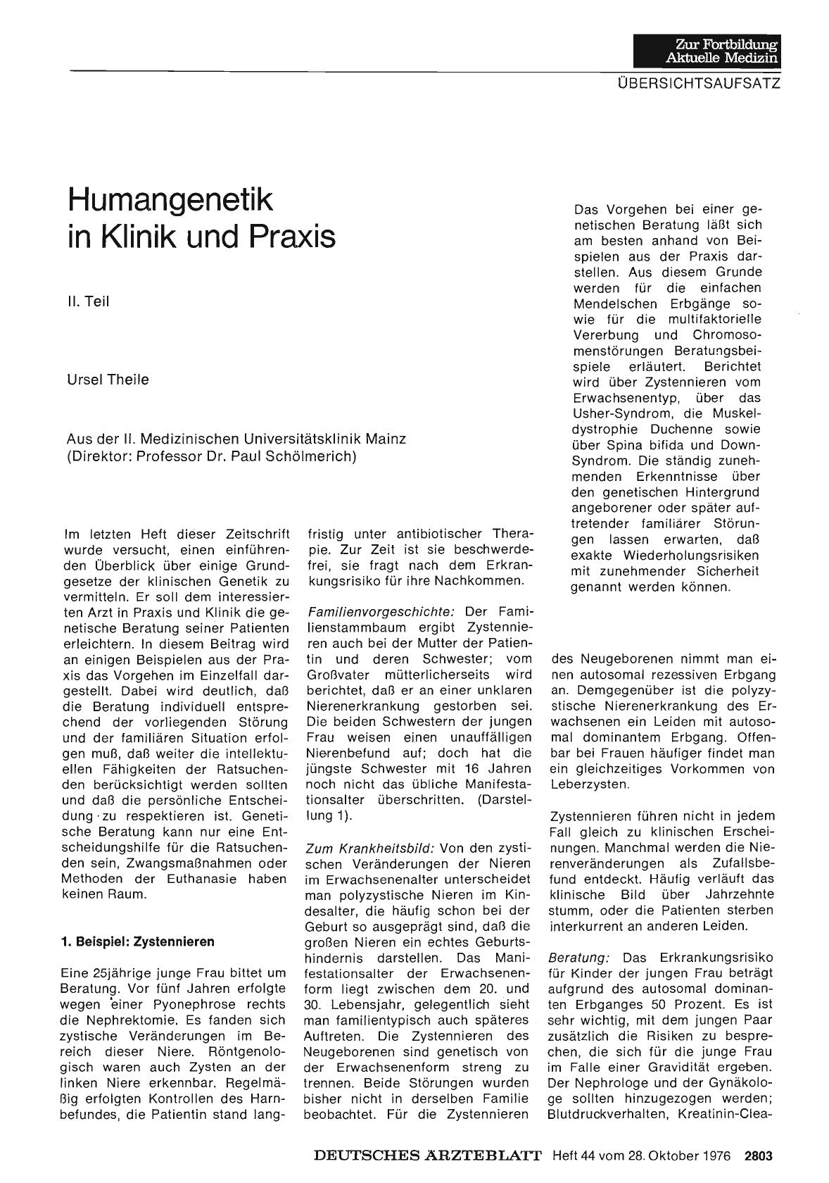 Vorschauseite 1: Humangenetik in Klinik und Praxis