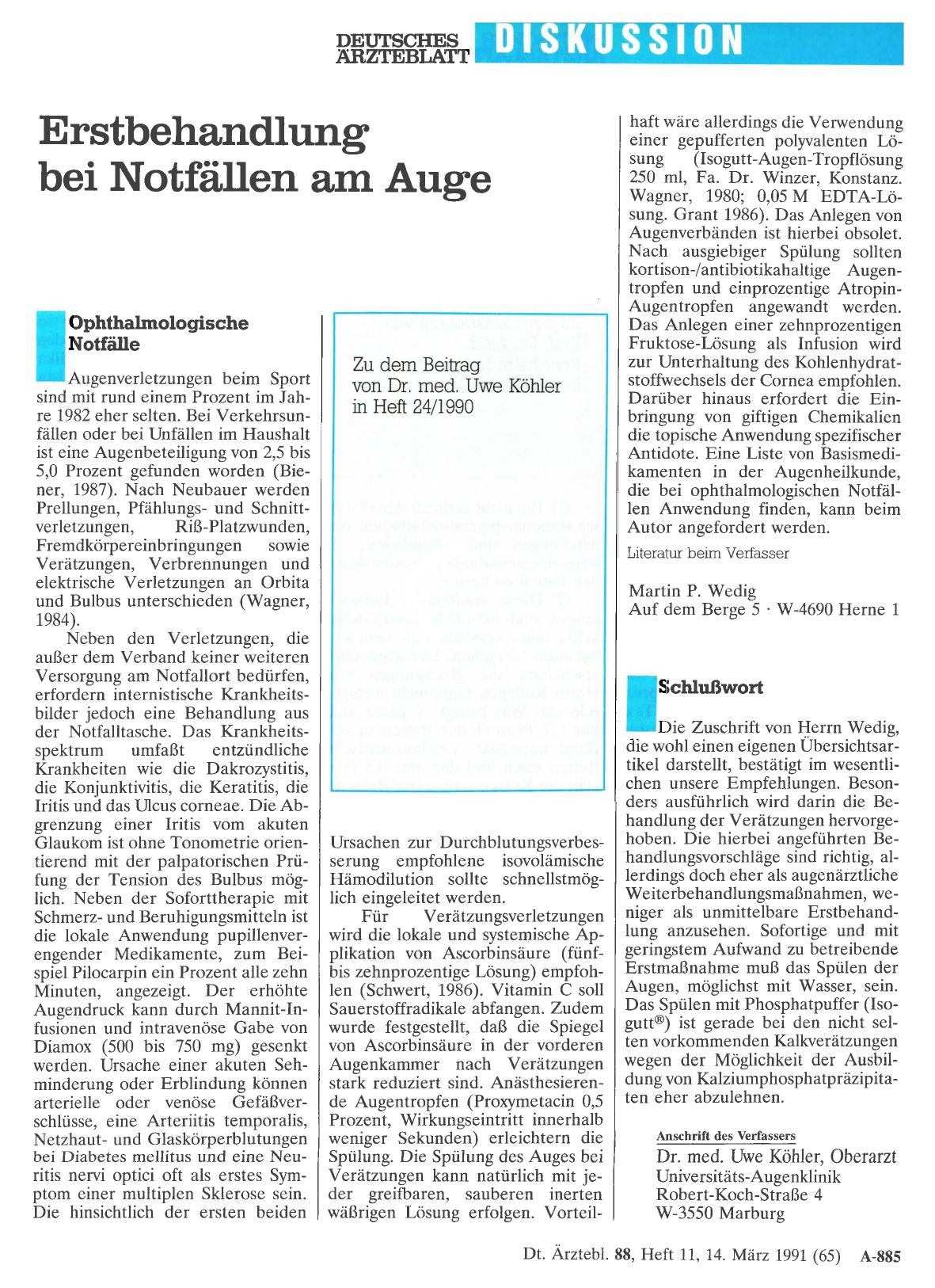 Vorschauseite 1: Erstbehandlung bei Notfällen am Auge: Ophthalmologische Notfälle