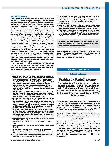 Vorschauseite 1: Beschluss der Bundesärztekammer über die Richtlinie gemäß § 16 Abs. 1 S. 1 Nr. 1 TPG für die Regeln zur Feststellung des Todes nach § 3 Abs. 1 S. 1 Nr. 2 TPG und die Verfahrensreg…