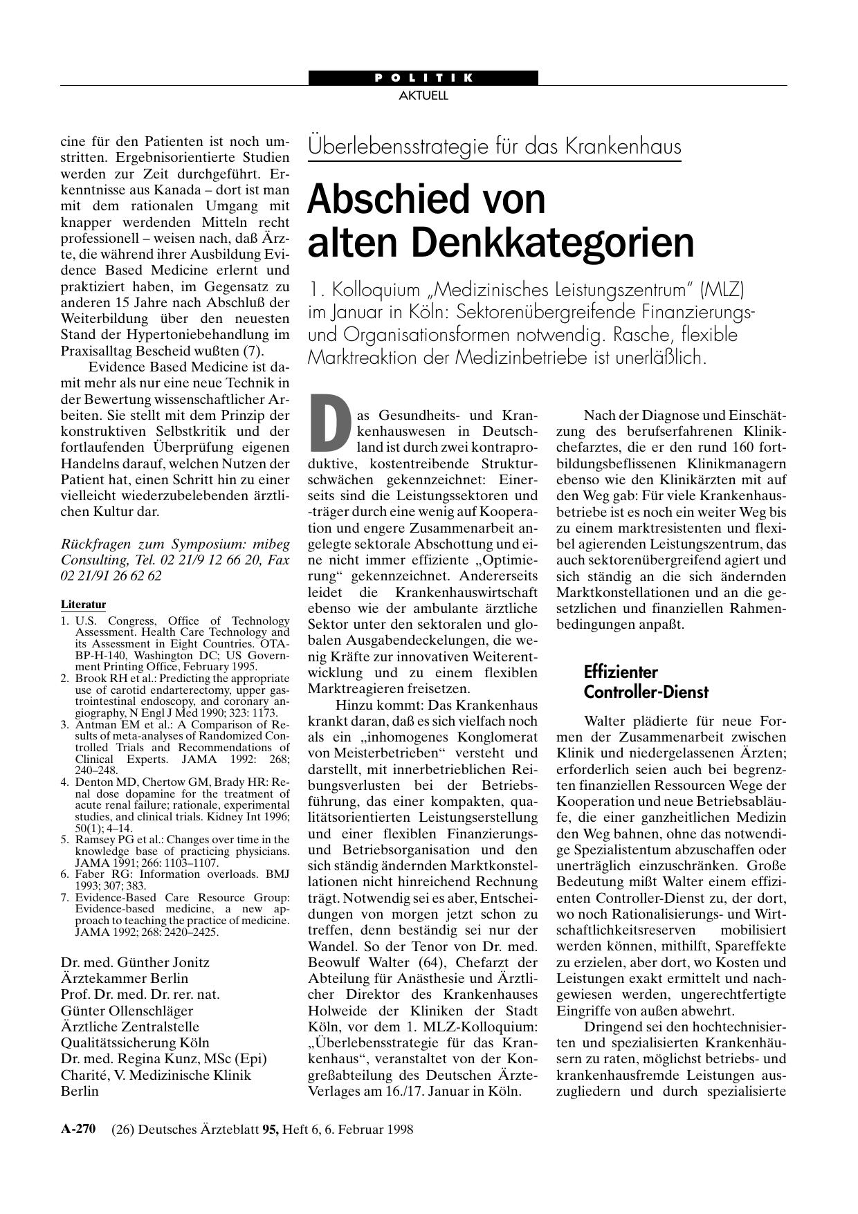 Vorschauseite 1: Überlebensstrategie für das Krankenhaus: Abschied von alten Denkkategorien