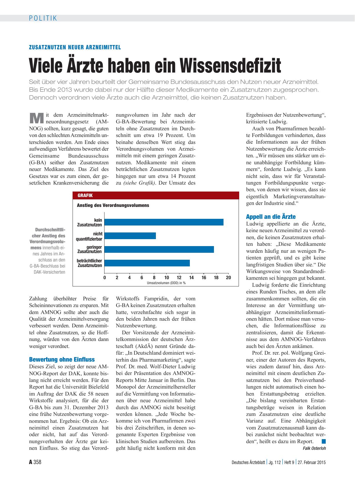 Vorschauseite 1: Zusatznutzen Neuer Arzneimittel: Viele Ärzte haben ein Wissensdefizit