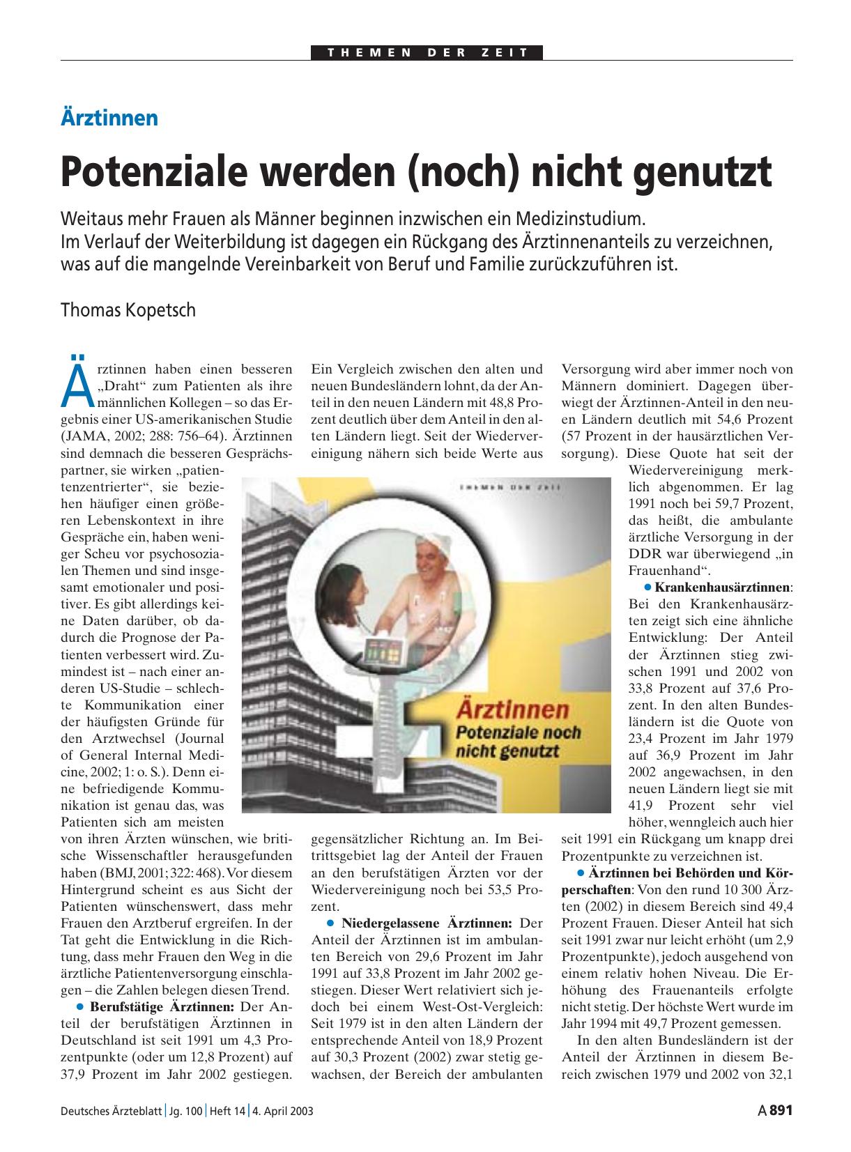 Vorschauseite 1: Ärztinnen: Potenziale werden (noch) nicht genutzt