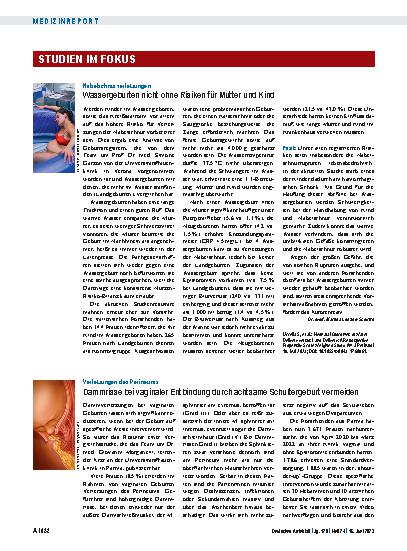 Vorschauseite 1: Nabelschnurverletzungen: Wassergeburten nicht ohne Risiken für Mutter und Kind
