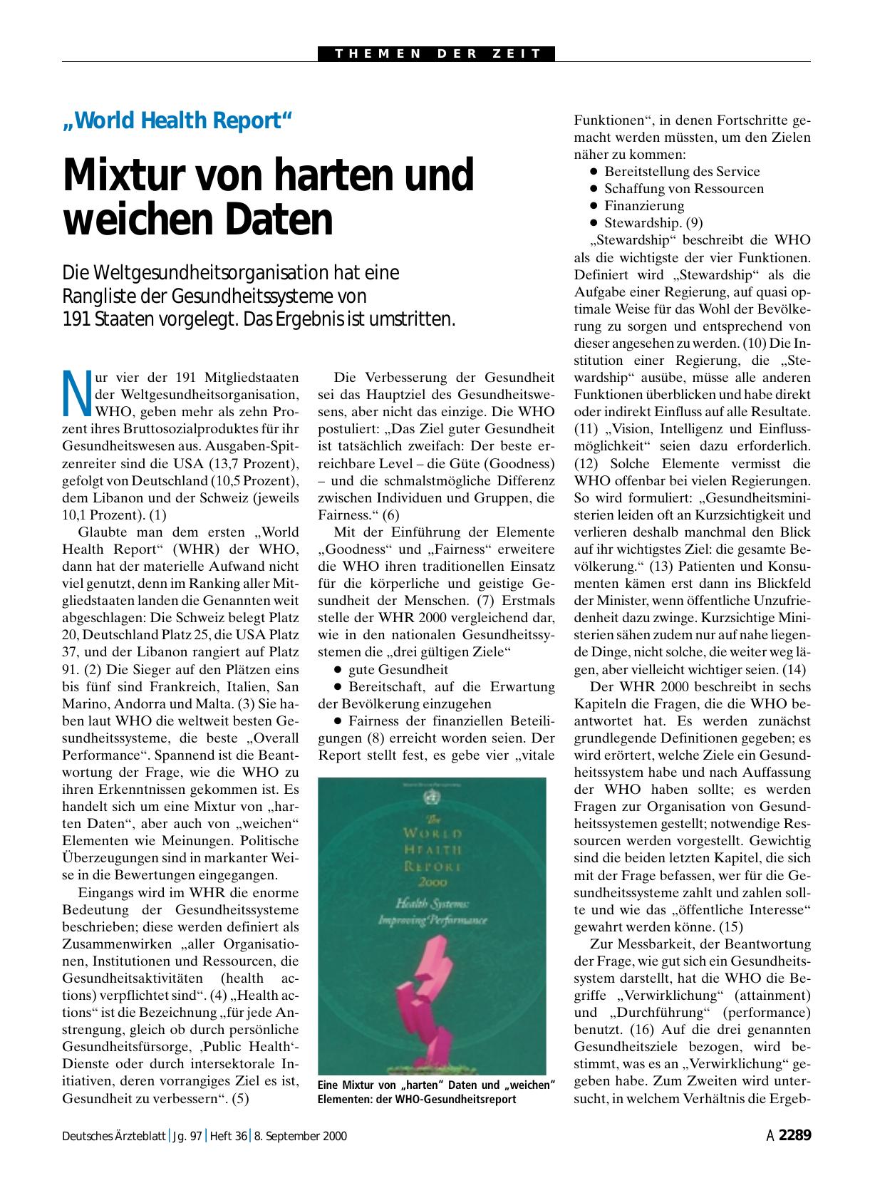 Vorschauseite 1: „World Health Report“: Mixtur von harten und weichen Daten