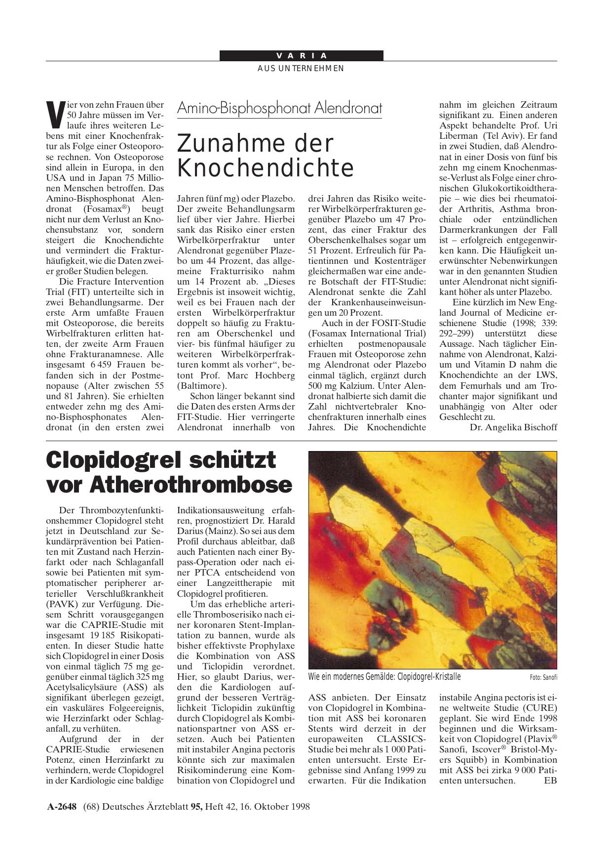 Vorschauseite 1: Clopidogrel schützt vor Atherothrombose